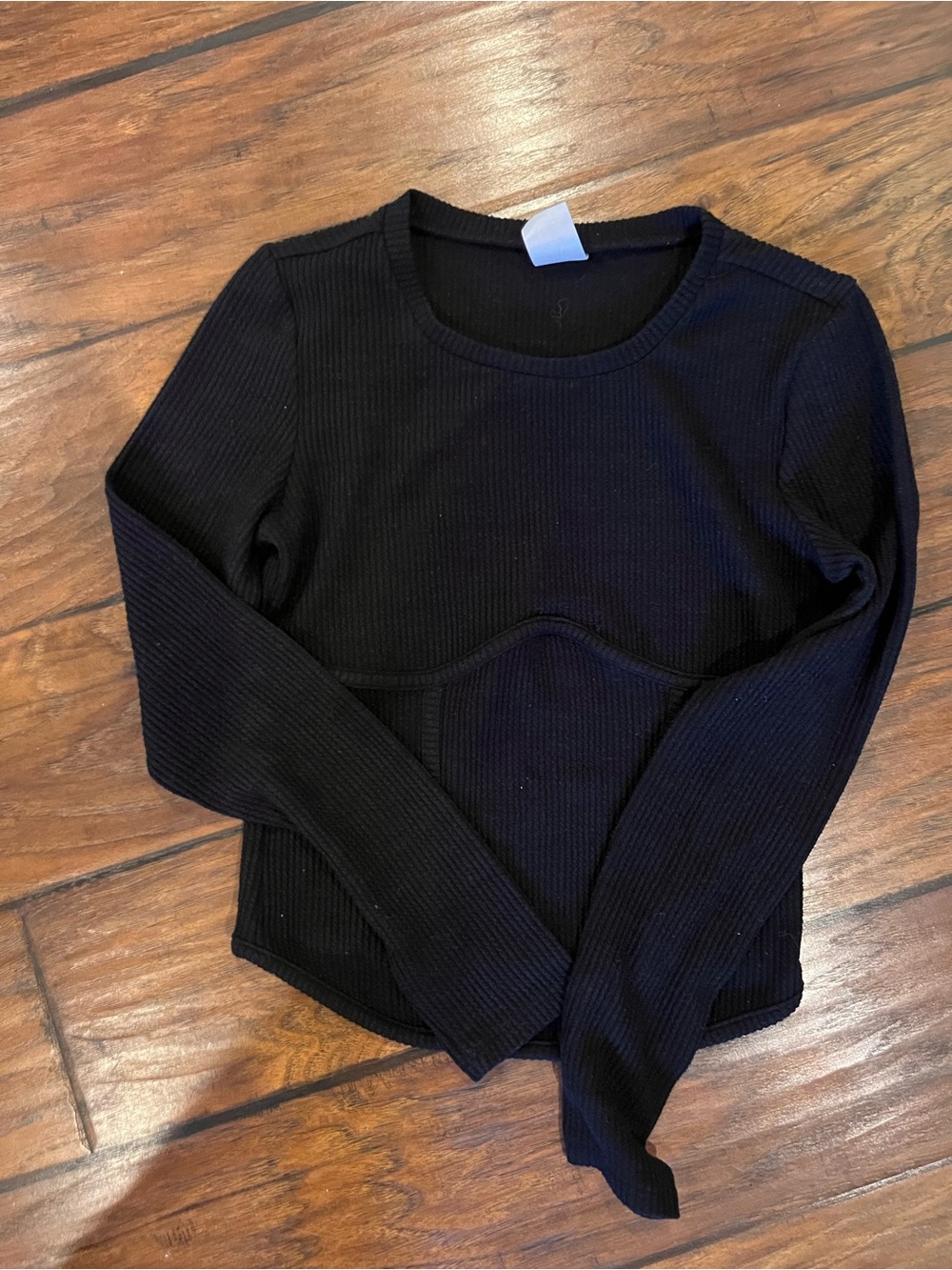 Black Ribbed Long-Sleeve Women's Top